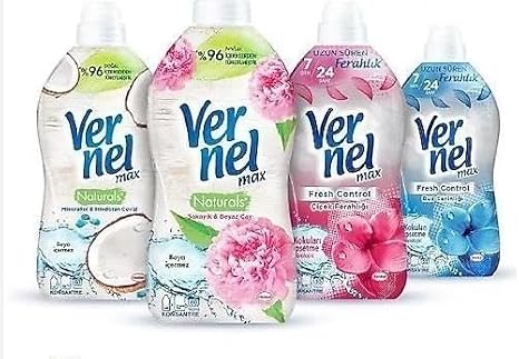 Vernel Max Konsantre Çamaşır Yumuşatıcısı 2x1440ml Şakayık+H.Cevizi+ 2x1320ml Çiçek Ferahlığı+Buz Serinliği