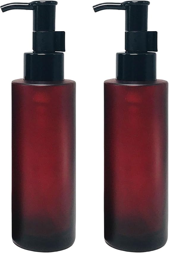 100ml/3.3オンス 空のアンバーガラスローションポンプボトル ブラックポンプ付き 詰め替え可能 クリームディスペンサージャー プレスボトル容器 化粧品エッセンシャルオイルエマルジョン用 2個