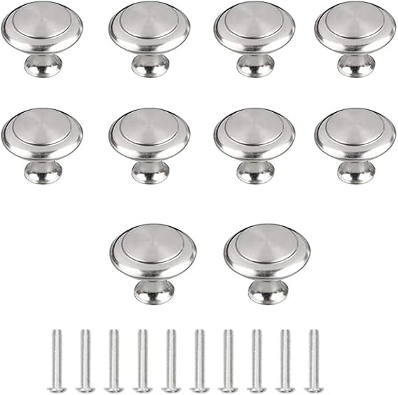 10 PCS Cabinet Door Knobs, Siver Premium Door Drawer Knobs, Round Cupboard Handles with Screws, for Kitchen Bedroom Furniture