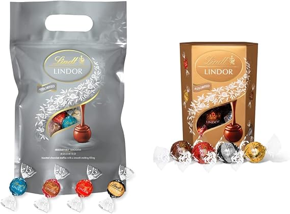 Lindt Lindor Chocolate Silver Truffles Bag - Approx 80 balls, 1 kg - Chocolate Truffles with a Smooth Melting Filling & Lindor Chocolate Truffles Box - Approx 16 balls, 200 g - Chocolate Truffles
