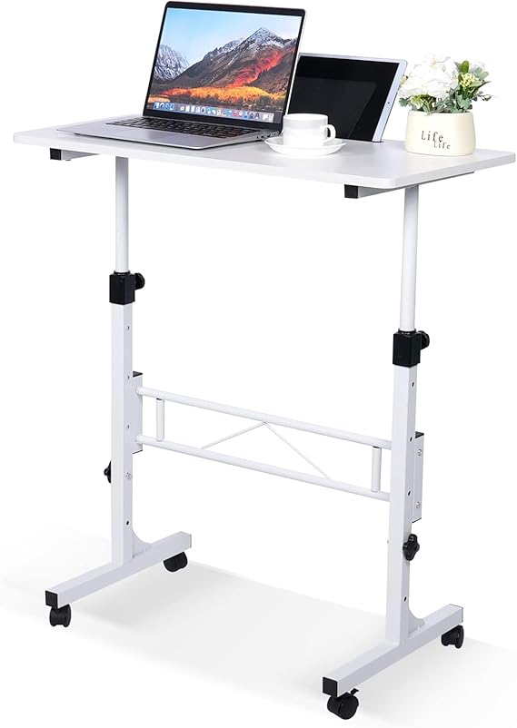 KLSMYHOKI Standing Desk Adjustable Height, Mobile Stand Up Desks with Wheels Small Computer Desks Rolling Desk (SD-White-1)