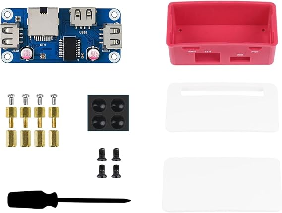 Ethernet/USB Hub Hat B with Box for Raspberry Pi Zero/Zero W/2W/Zero WH/2WH Ethernet USB Hub Hat with Enclosure 1 x RJ45 Ethernet Port 3 x USB Ports Compatible with USB2.0/1.1