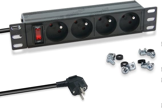 WAYTEX 37489 10" PDU Headband with Rack Strip, 4 Sockets with Box Switch