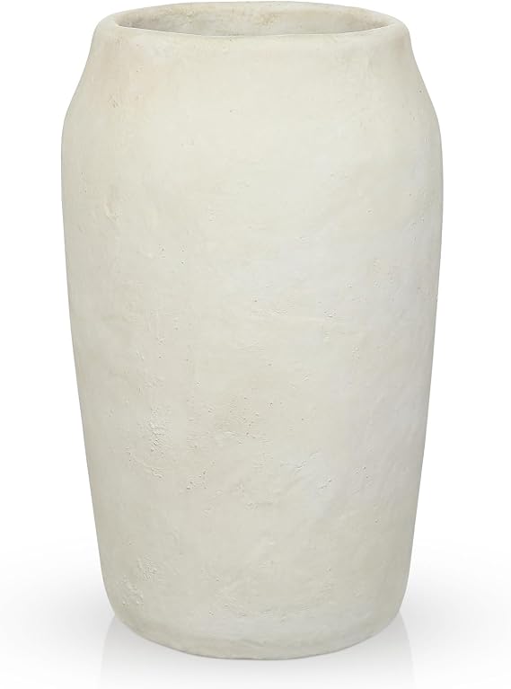 12" Tall Rustic Vase for Flowers 30cm Cement Vase 4.9" Opening Large White Vases Vintage Farmhouse Vases for Pampas Grass Dry Plants Living Room Table Entryway Bathroom Shelf Mantel Home Decor
