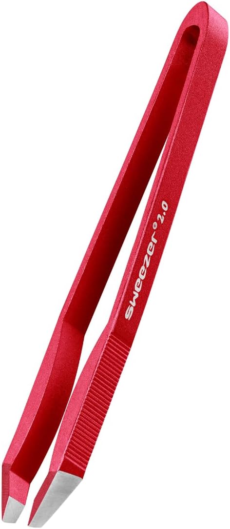 Rubis Switzerland Tweezer Sweezer 2.0 - Slanted Eyebrow Tweezers - Handcrafted Precision Aluminium eco Tweezers- red