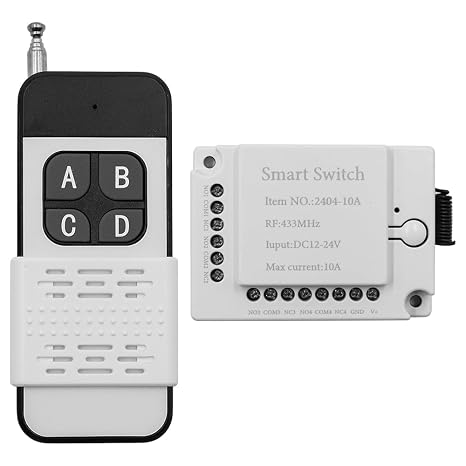 DC12-24V Remote Control Switch 328ft Long Rang 4 Channel Universal Wireless Relay Module Board 433Mhz Remote Control Momentary Switch for Wireless