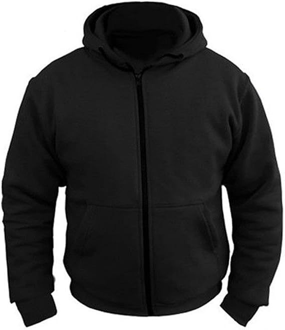 Mens Black Fleece Hoodie with Kevlar Lining Removable Armour Motorbike Motorcycle Jacket (XL)
