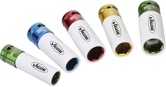 Set di chiavi a bussola ViGOR V2257, attacco Quadrato da 12,5 mm (1/2 pollice), larghezza trasversale 17 21 mm, con bussola in plastica, montaggio di pneumatici con cerchioni in alluminio