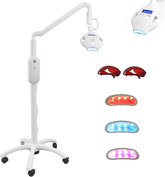 Dental Mobile Teeth Whitening Lamp, 3 Colors Beauty Accelerator with Adjustable Stand, Teeth Whitening Light with 8PCS LED Cold Blue Light, for Dental Clinic, Beauty Salon