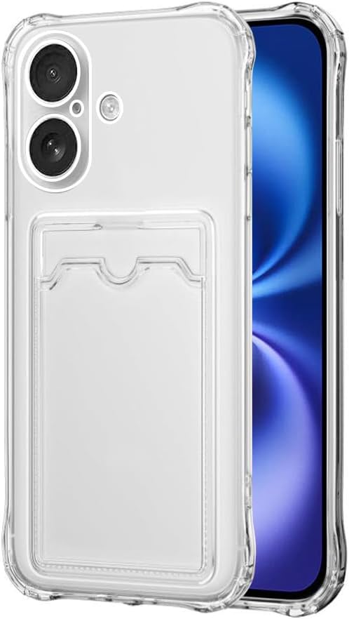 SDTEK for iPhone 16 Case Shock Absorbing Gel Clear Cover with Card Holder Anti Drop Protection