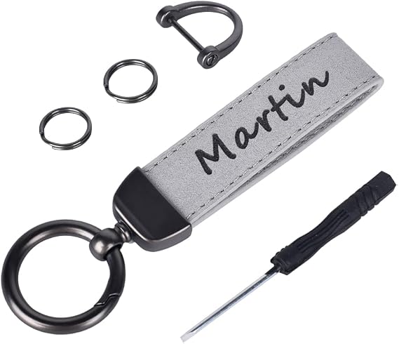 Personalized Leather Car Keychain, Custom Universal Key Chains for Key Fobs for Men and Women, with Anti-lost D-ring and 2 Keyrings