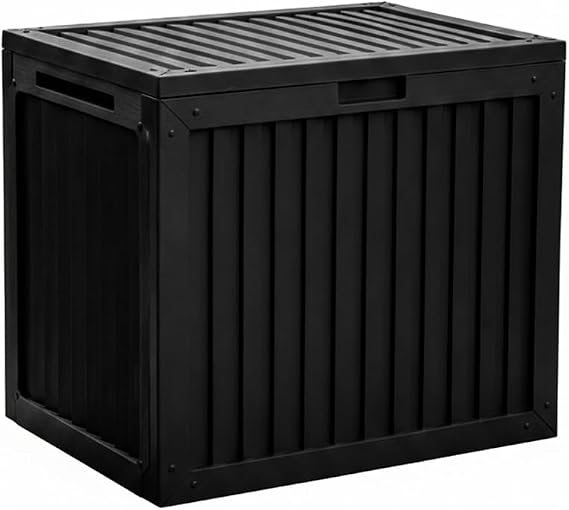 Porsima 161001-010 130LT Kilitli Organizer Kapaklı Bahçe Balkon Kiler Sandığı Çok Amaçlı Depolama Sandığı Siyah