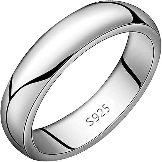 Unisex Solid 925 Sterling Silver Highly Polished Wedding Ring 5mm Band In Sizes J-Z