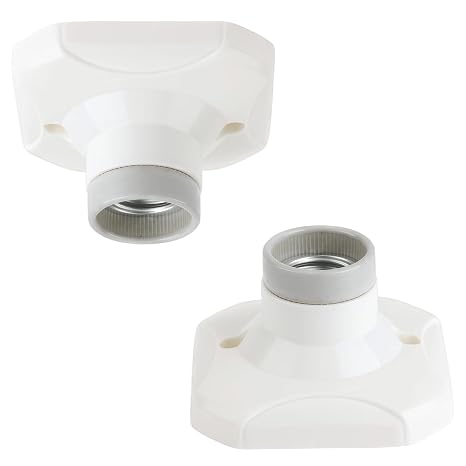 2 Pcs E27 Ceramic Lamp Holder – Heat-Resistant Screw Bulb Socket Base for LED/Incandescent Bulbs, 250V 6A Ceiling & Wall Light Fitting, White (No Screws Included)