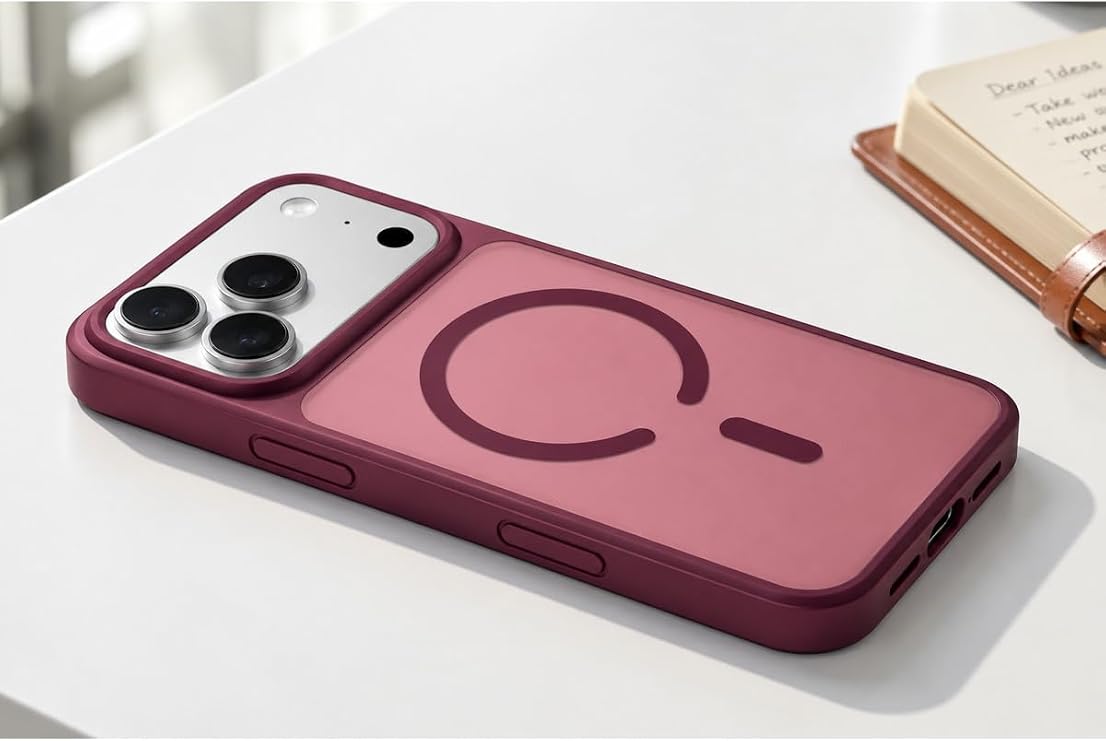 CONSTRAIN Apple iPhone 18 Pro Max ve iPhone 17 Pro Max İçin Kamera Korumalı Buzlu Mat Renkli Çerçeveli MagSafe İle Uyumlu Telefon Kılıfı Arka Kapak - Bordo