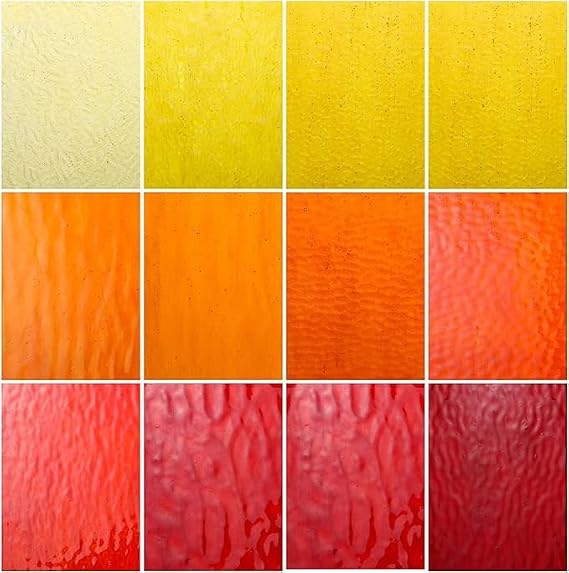 10 Vibrant Transparent Stained Glass Sheets for DIY Crafts, 4x6inchTextured Clear Glass Tiles, Cathedral Glass Sheet for Handmade Mosaic Project, Brilliant Mosaic Tiles Pieces, Yellow&Red