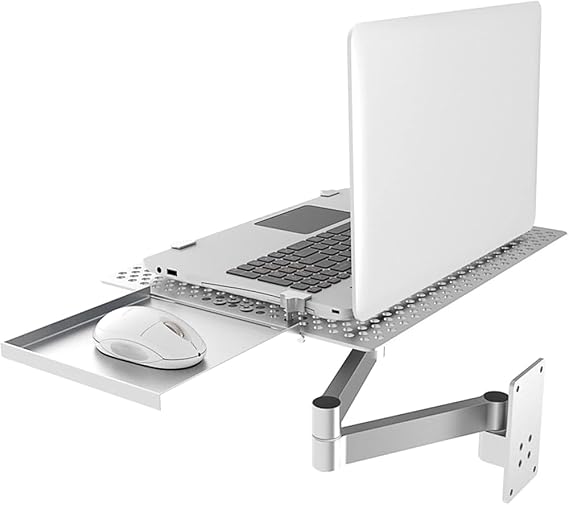 Adjustable Wall Mounted Laptop Stand, Foldable Multifunctional Notebook Holder with Mouse Tray, Space-Saving Desk Organizer for Home Office, Ergonomic Design
