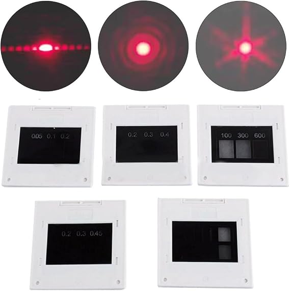 50x50mm Triple Slit Circular Diffraction Grating Set with Single, Double, Triple, Four Slits, Round Holes, and Mesh Grids for Physics Experiments