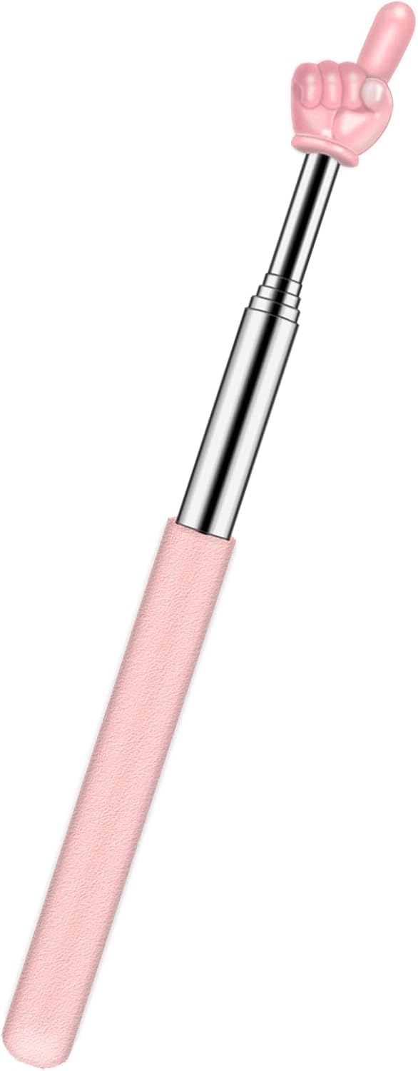Retractable Teacher Pointer for Classroom Kids Reading, Dumero Extendable Finger Pointer Stick for School, Collapsible Finger Pointing Stick, Long Telescoping Hand Pointer, Pink