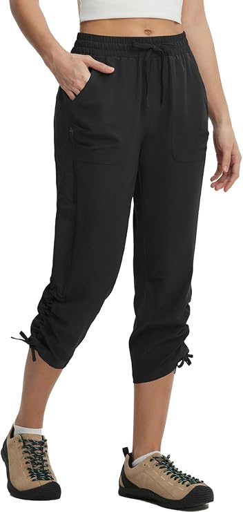 baleaf Women's Cropped Trousers Capri Pants Hiking Cargo Trouser Walking Quick Dry Lightweight with Zipper Pockets Outdoor 17"/19"/20"