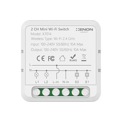Xenon Smart İkili Wi-Fi Akıllı Anahtar (16A 220V Röle) İki Yönlü Işık Şalteri Röle Modülü Mobil Uygulama Denetimli Tuya Uyumlu Google Home/Alexa Destekli Switch X7014