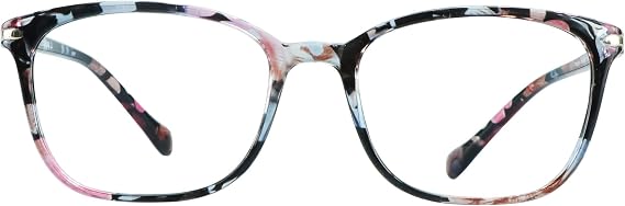 VisionGlobal ブルーライトカットメガネ 女性用 目疲れ防止 パソコン読書 テレビメガネ スタイリッシュなスクエアフレーム アンチグレア倍率+2.75