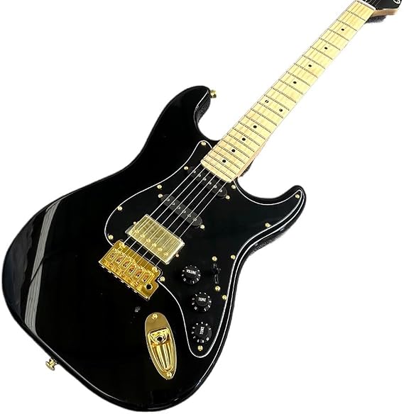 Custom Black Electric Guitar with Maple Fingerboard and Gold Hardware -, Professional and Personalized Guitarra Electrica