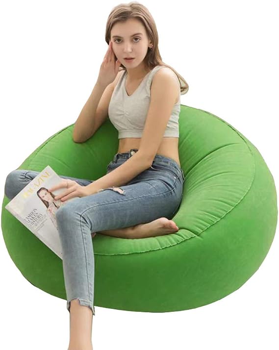 Inflatable Sofa, Portable Inflatable Lounge Chair, Single Flocking Folding Recliner Air Lazy Sofa, Waterproof Inflatable Sofa Suitable for Indoor And Outdoor Use, 41" X 41" X 23.6",Green