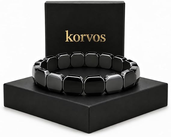 korvos Hematite Bracelet Men, Hematite Crystal Bracelet, Reignite Your Masculinity and Focus, Men's Inspirational Jewelry Gifts