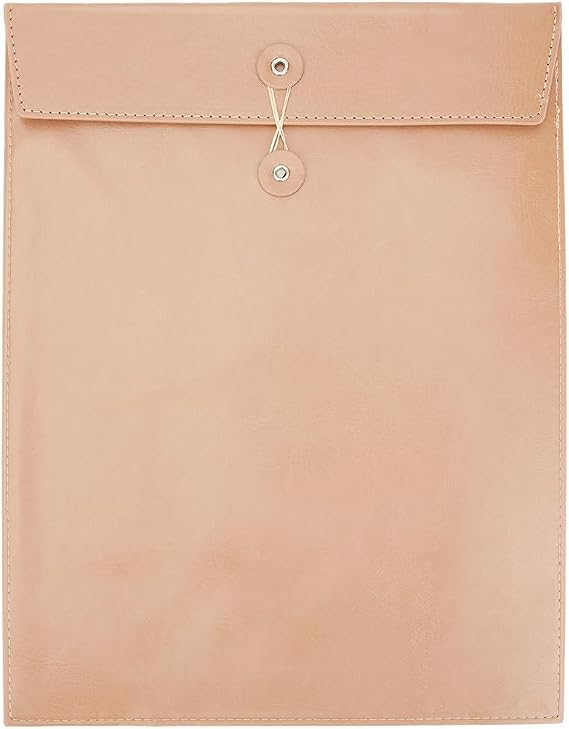 Light Brown PU Leather Document Folder A4 File Holder with String Tie Waterproof Leather Portfolio Filing Envelope Oragnizer Pocket Bag Case for Receipt Contract Stationery Tablet