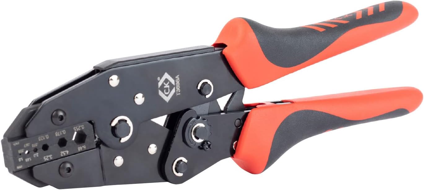 C.K Tools Ratchet Crimping Pliers for Coaxial Cable BNC and TNC Connectors 1.0 to 6.48 mm Auto Stop Ratchet Hardened Precision Countersink 250 mm for Antennas and Network Engineering Mounting CK T3698A