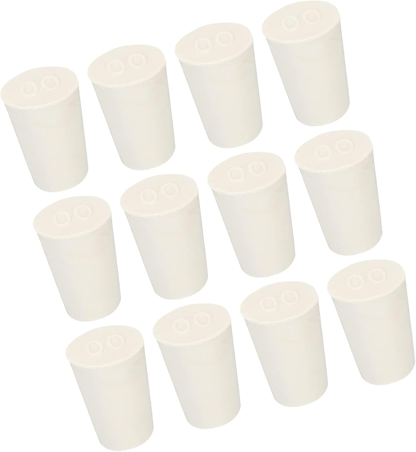 TA-VIGOR 12Pcs Rubber Tapered Plug, 11mm to 15mm Solid Silicone Stopper, Tapered Lab Seal Rubber Stoppers Lab Plug with Hole Test Tube Bungs for Lab Home Flasks Glass Containers Test Tube, White