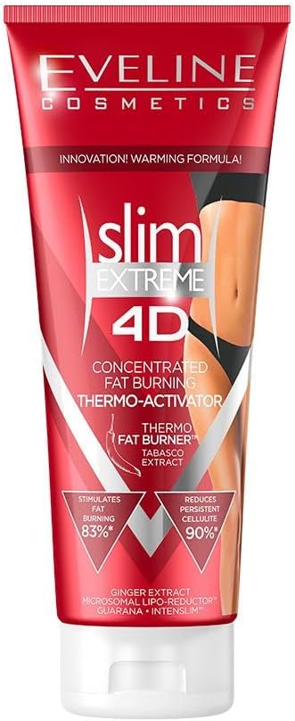 Eveline Cosmetics Slim Extreme 4D Thermoactive Anti-Cellulite Fat Burning Slimming Cream for Women | 250ML | Extreme Body Shaping Formula | Warming Effect