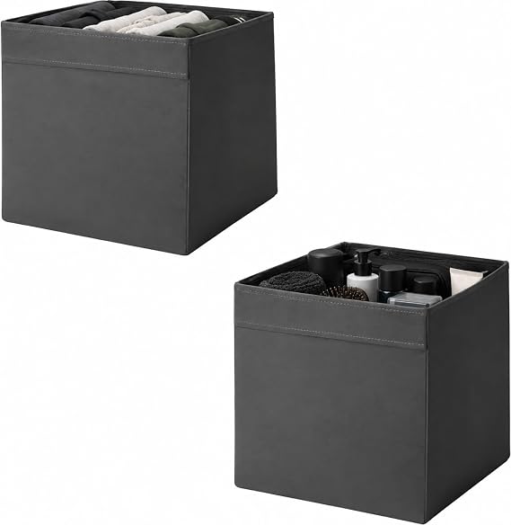 Fabric Storage Box Inserts - Grey - 33x38x33cm - Durable Foldable Cube Organizer for Shelves, Wardrobes, and Closets, pack of 2