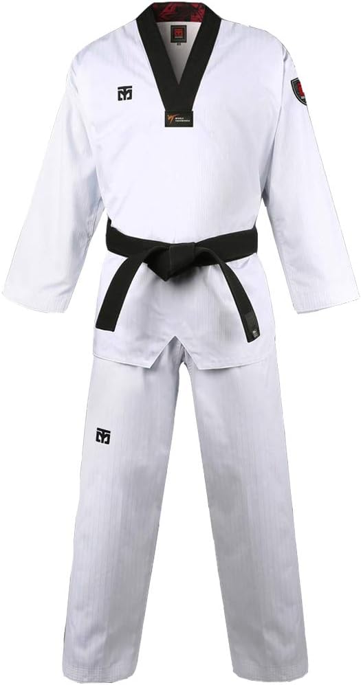 Mooto Korea BS4.5 Baekwondo Basic Uniform WT Logo White BK V Neck MMA Martial Arts Karate Demonstration Team Gym School Academy