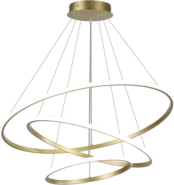 Led Pendant Light,Dimmable 3 Ring Acrylic Chandelier Lighting Fixture,Gold Adjustable Chandeliers for Kitchen Island Dining Room Living Room Bedroom Foyer Hanging 20+40+60Cm/(7.87+15.7+23.6) [Energy Class F]