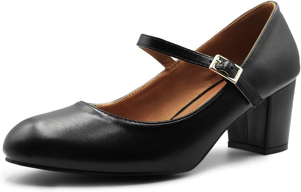 Womens Mid Block Heels Mary Jane Ankle Strap Court Shoes Ladies Comfort Support Work Pumps Formal Smart Office Low Heeled Strappy Slip On Cushioned Dolly Wide Fit Extra Wide Fitting Width Light Shoes