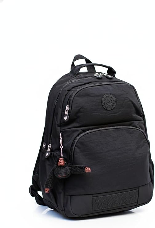Unisex Suya Dayanıklı Kumaş Laptop Bölmeli 3 Gözlü Siyah Renkli Okul Seyahat Sırt Çantası