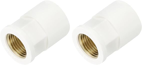 sourcing map 2 Pcs PVC Pipe Fittings, 25mm 1/2 PT Female Brass Threaded Pipe Coupling Pipe Fitting Hose Adapter Connector for Home Sewer Plumbing Irrigation, White