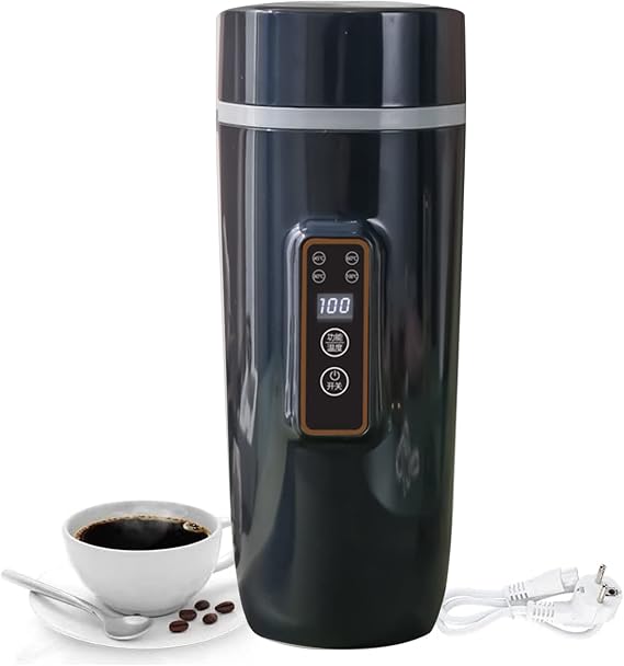 Otomobil seyahat su ısıtıcısı 12 V/24 V, CEIEVER araç ısıtma fincanı, 350 ml, 100 °C sıcaklık ayarı, seyahat ederken kahve/çay/süt ısıtmak için taşınabilir kahve fincanı (ana sayfa – siyah mavi)