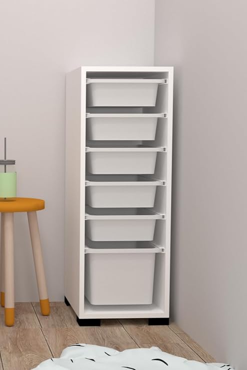 Rüya No.1 Modern Kullanışlı Beyaz Dar Sepetli Oyuncak Dolabı