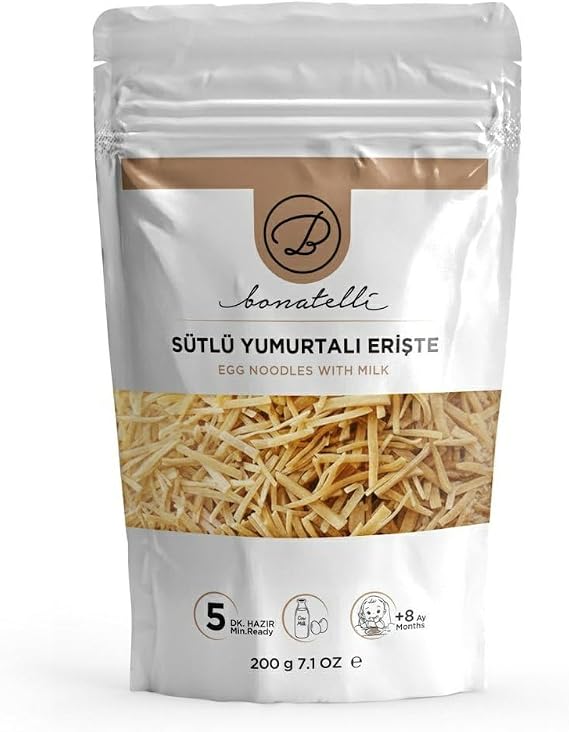 Bonatelli Sütlü Yumurtalı Erişte 200 G | Bebek Makarna +8 Ay
