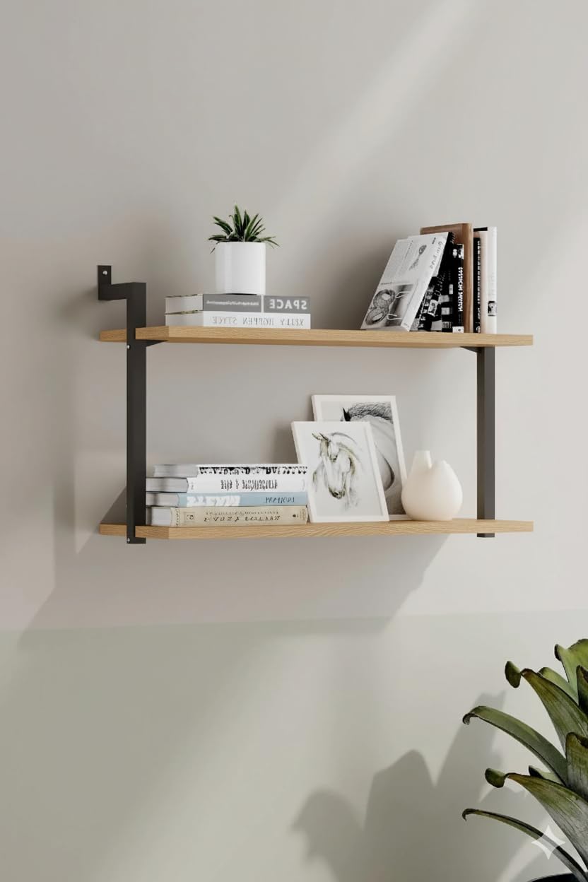 2-Piece Wall Mounted Bookcase, Shelf Oak