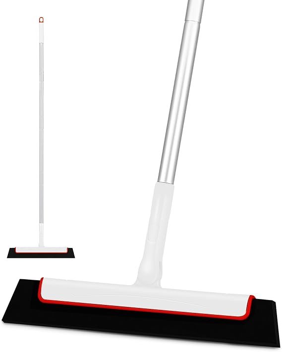 Shower Squeegee for cleaning water stains on floors, pet hair, shower doors, windows, etc. CLEANHOME Long Handled Squeegee for Shower -27in&37in&53in, Professional Wet Room Floor Squeegee (White)