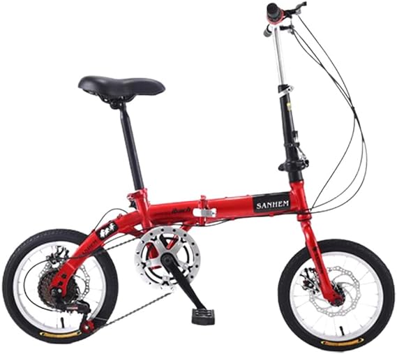 Folding Bicycle 14 Inch, 6-Speed, Compact, Lightweight, Disc Brake, Adjustable Height, for Adults and Children, Vehicle-Mounted, City Riding, Commuting, School, Folding Bicycle, Lightweight