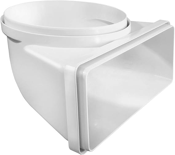 Ventilation CGV229B Vertical curve round tube ø 150 mm to rectangular 220 x 90 mm in ABS. Color white.
