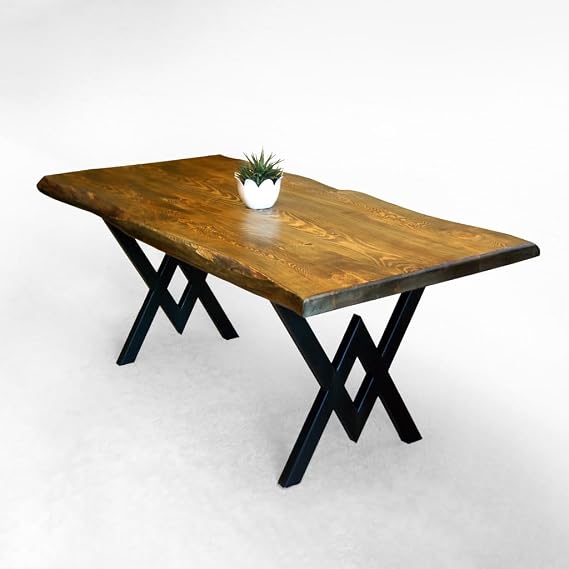 Doğal Ağaç Masif Kütük Masa 60cm x 150cm (Metal Ayak)
