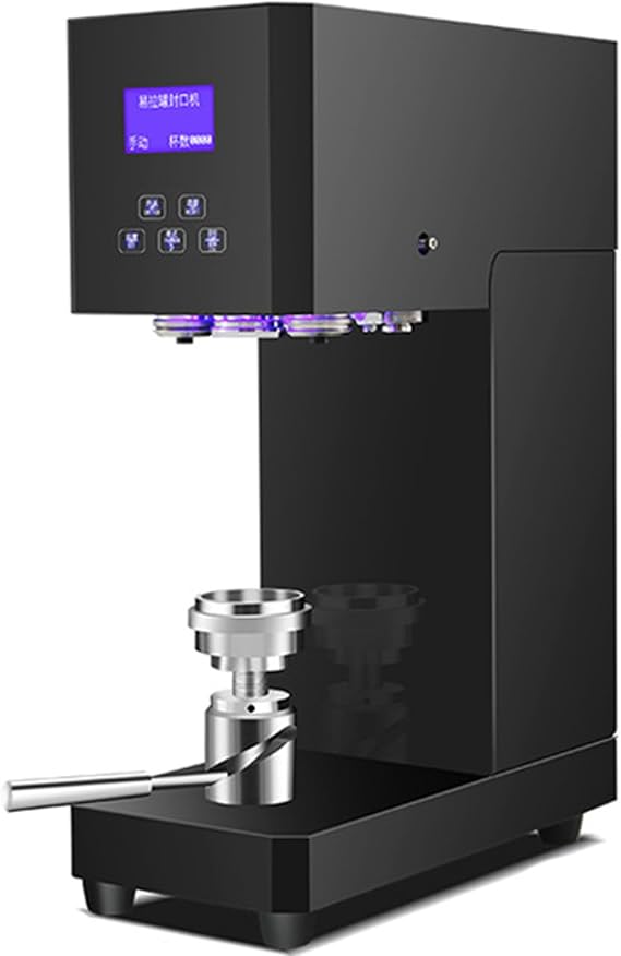 Automatic Can Sealing Machine, 370W Commercial Sealer Intelligent Panel and Counting, Height Adjustable Bottle Capping, 52-58mm Caliber Can Sealer Milk Tea Coffee Pop Pet Can Sealer Black