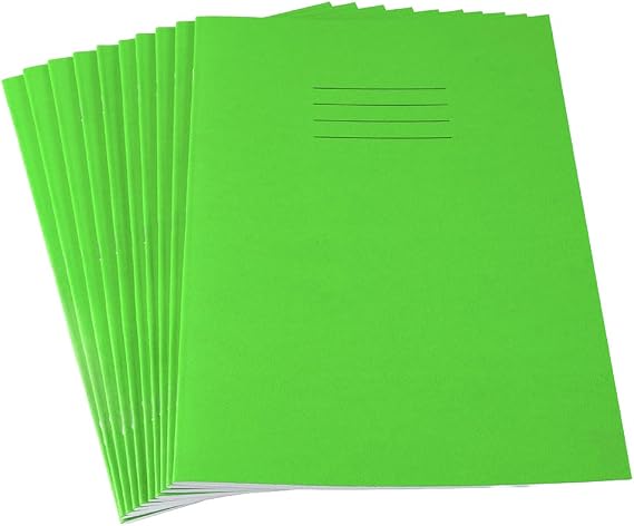 Hamelin A4 Exercise Books, 48 Pages, Light Green, Pack of 10 for School, 8 mm Ruled and Margin
