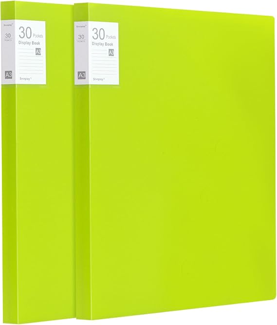 A3 Display Book 30 Pockets, 2 Pack, 60 Sheet Capacity, Transparent Pockets, A3 Portfolio Presentation Book for Artwork, Drawing, Report,Green